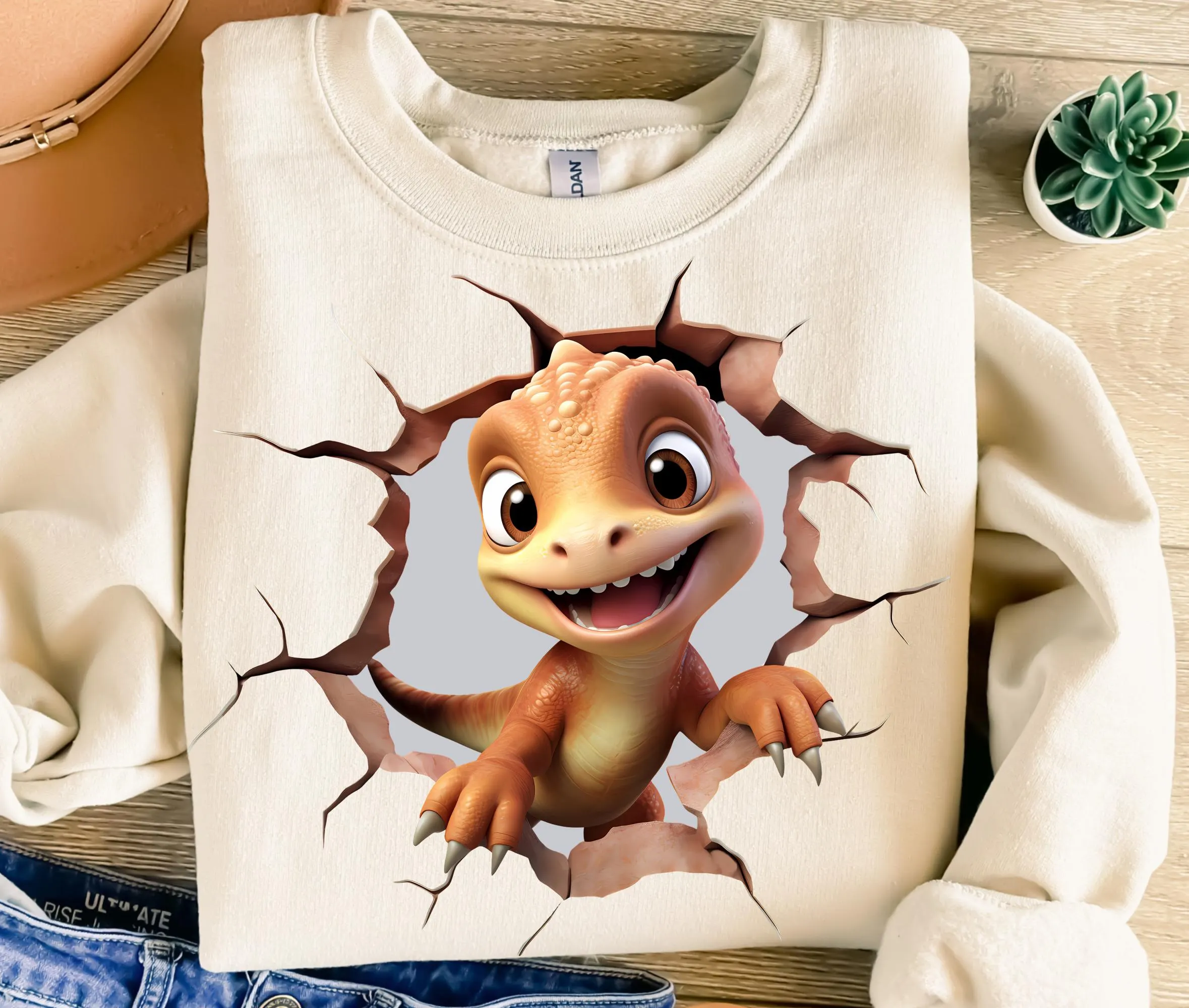 3D Baby Dinosaur Hole In A Wall Png