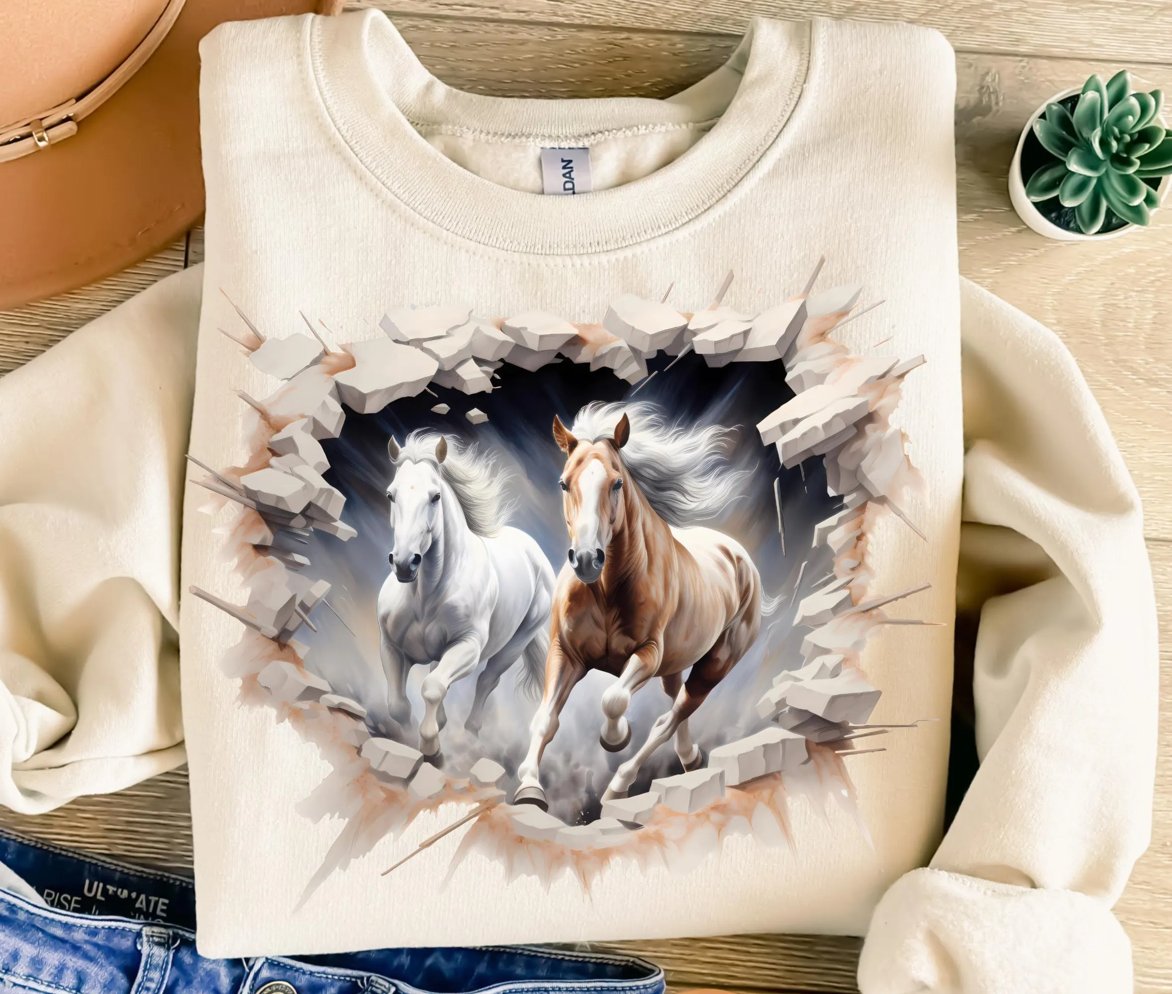 3D Running Horses Hole In Wall Png