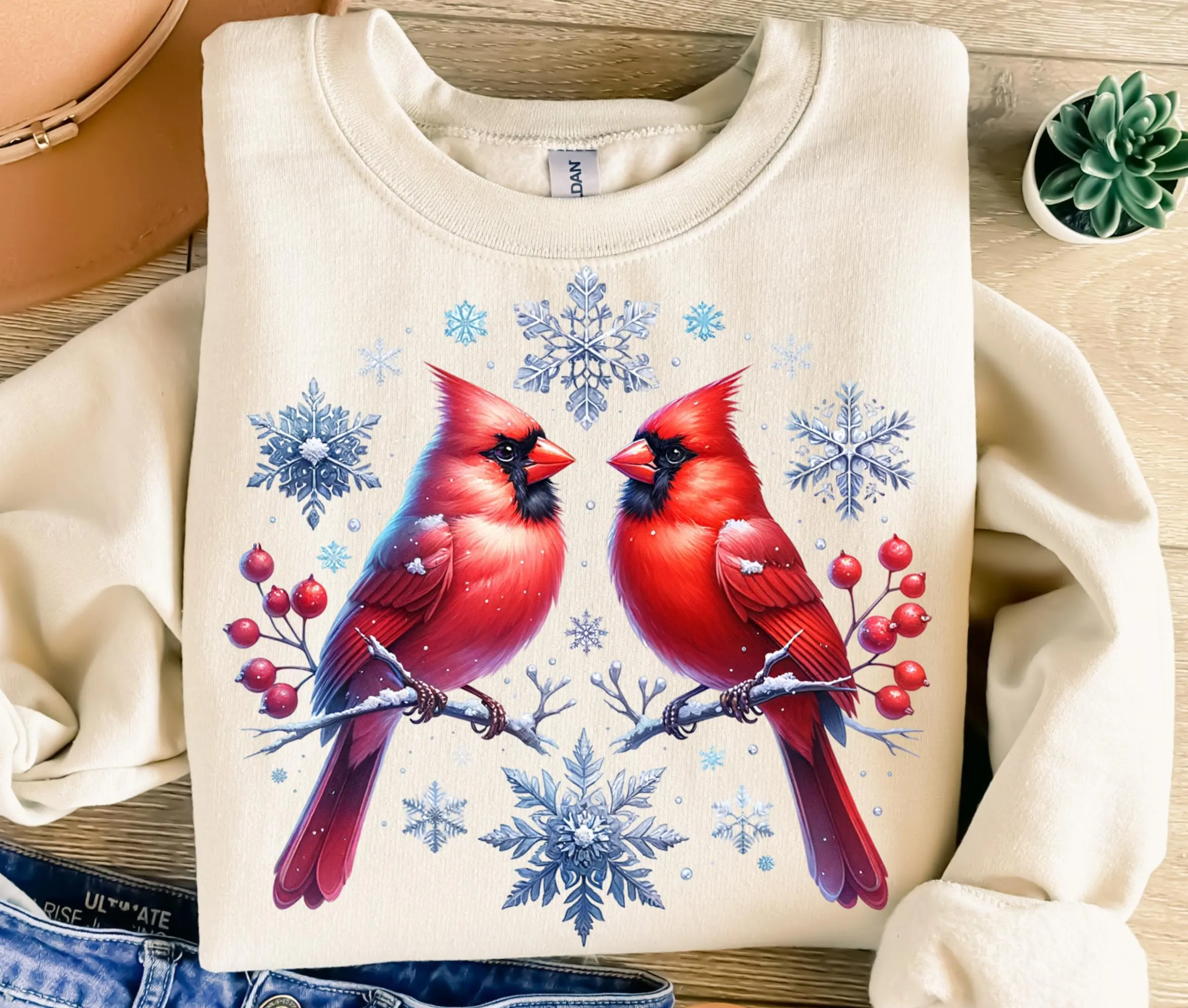 Red Cardinal Birds Snowflakes Png