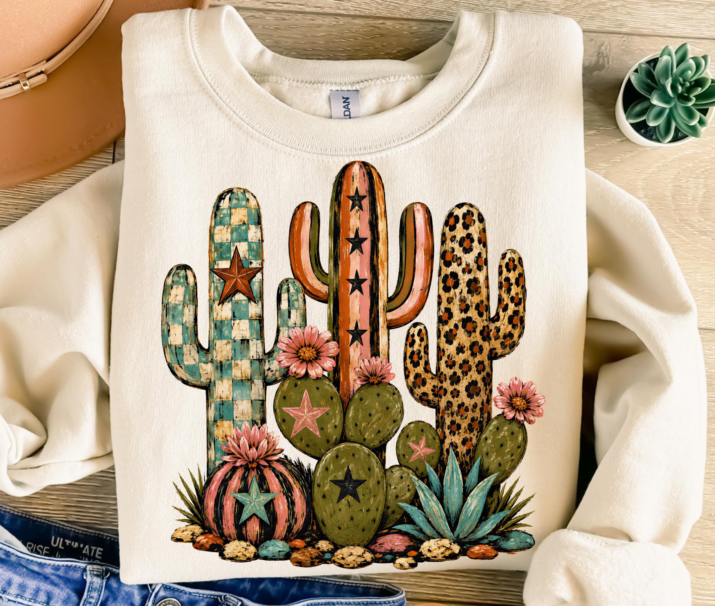 Vintage Leopard Checkered Cactus PNG
