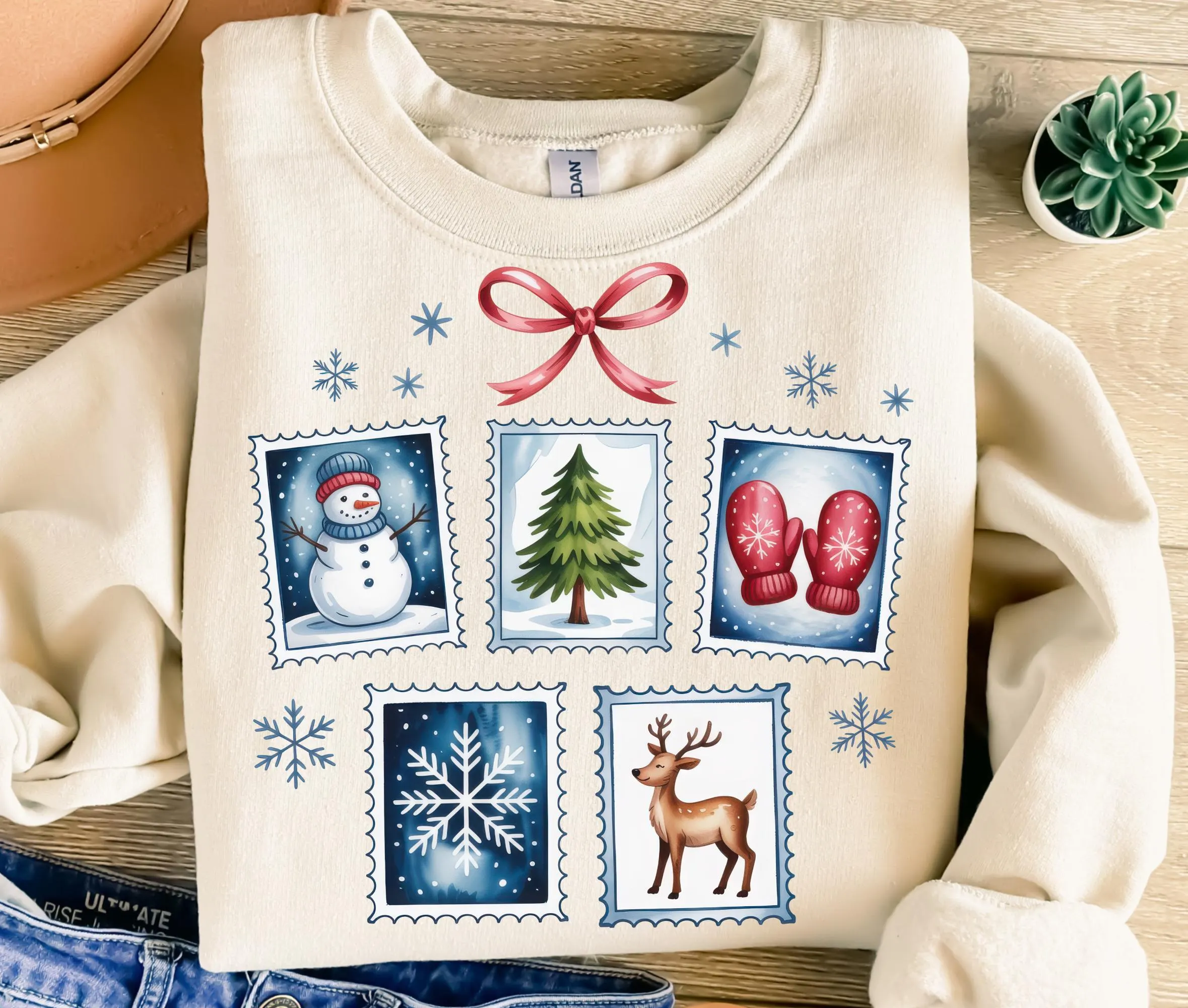 Winter Postage Stamps Bow Png