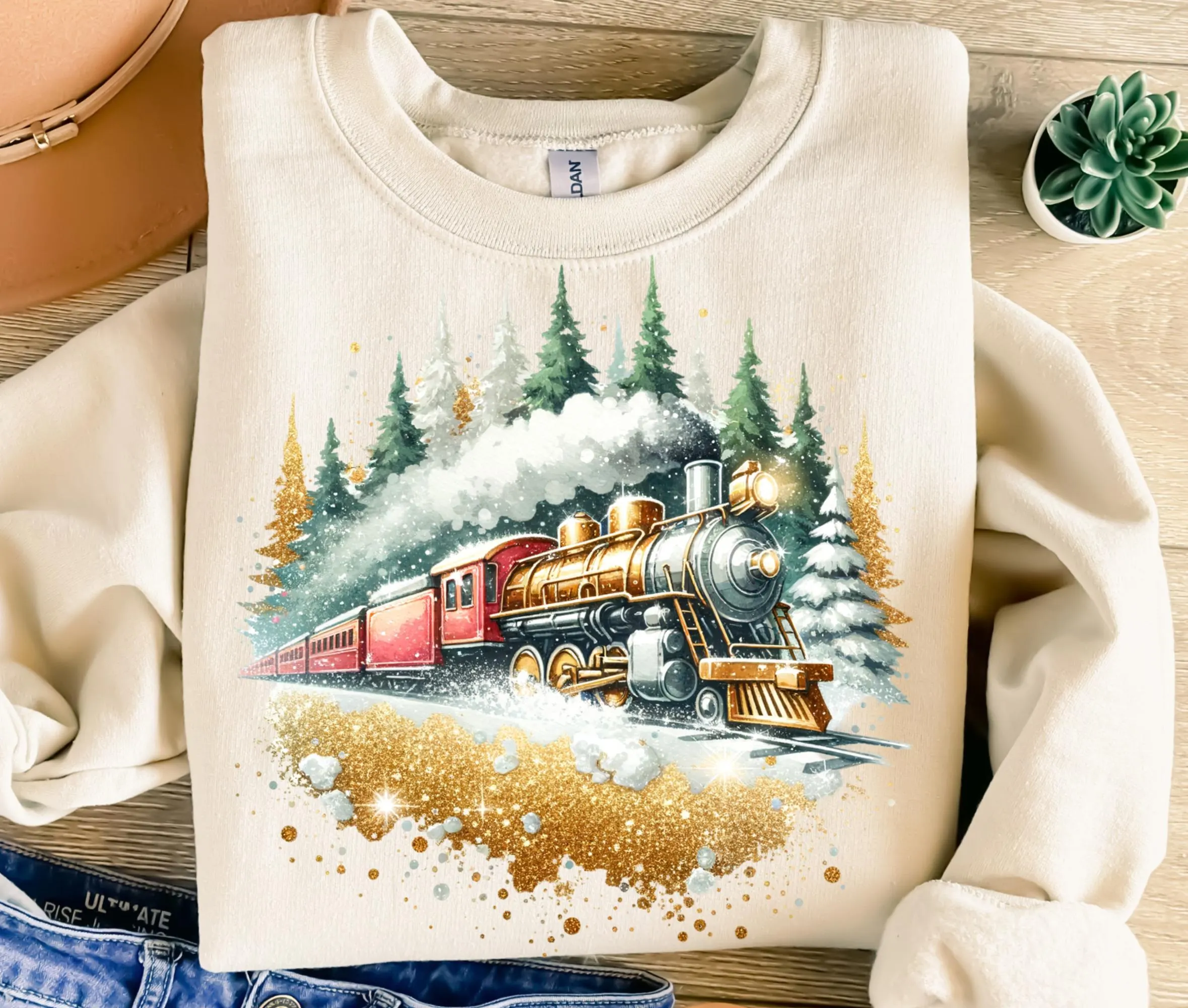 Winter Train Gold Glitter Png