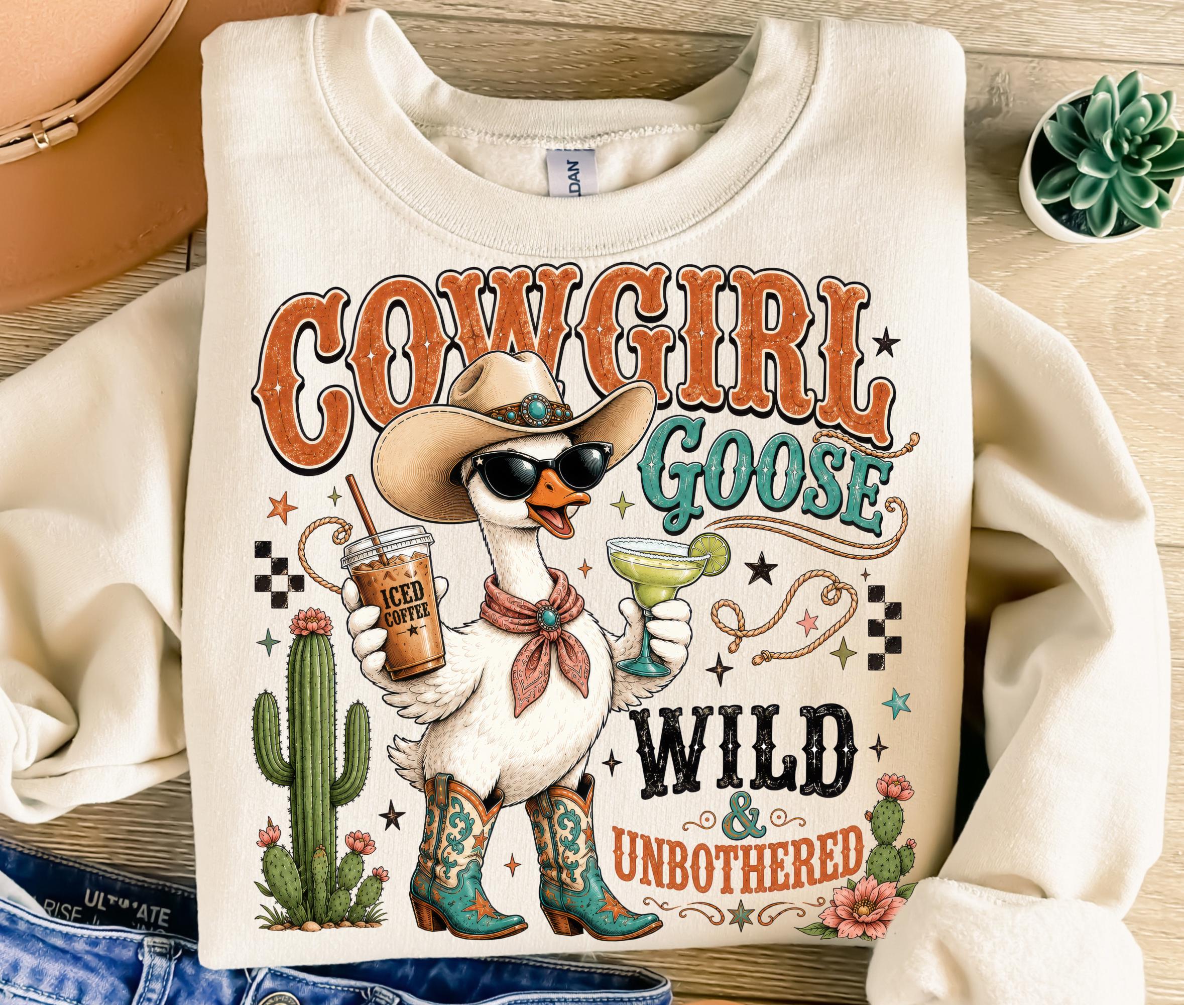Cowgirl Goose Wild And Unbothered PNG