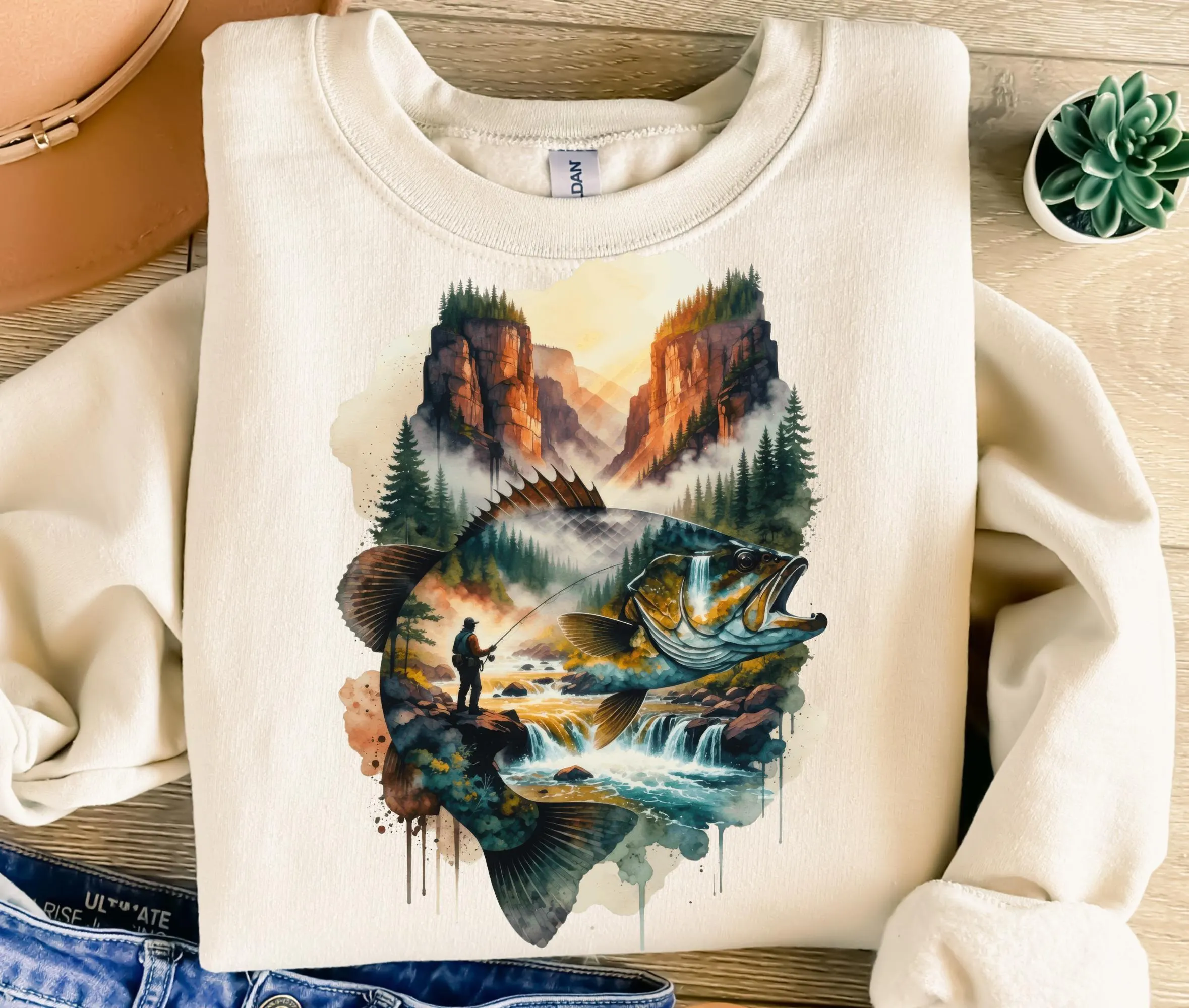 Fishing Waterfall Landscape PNG