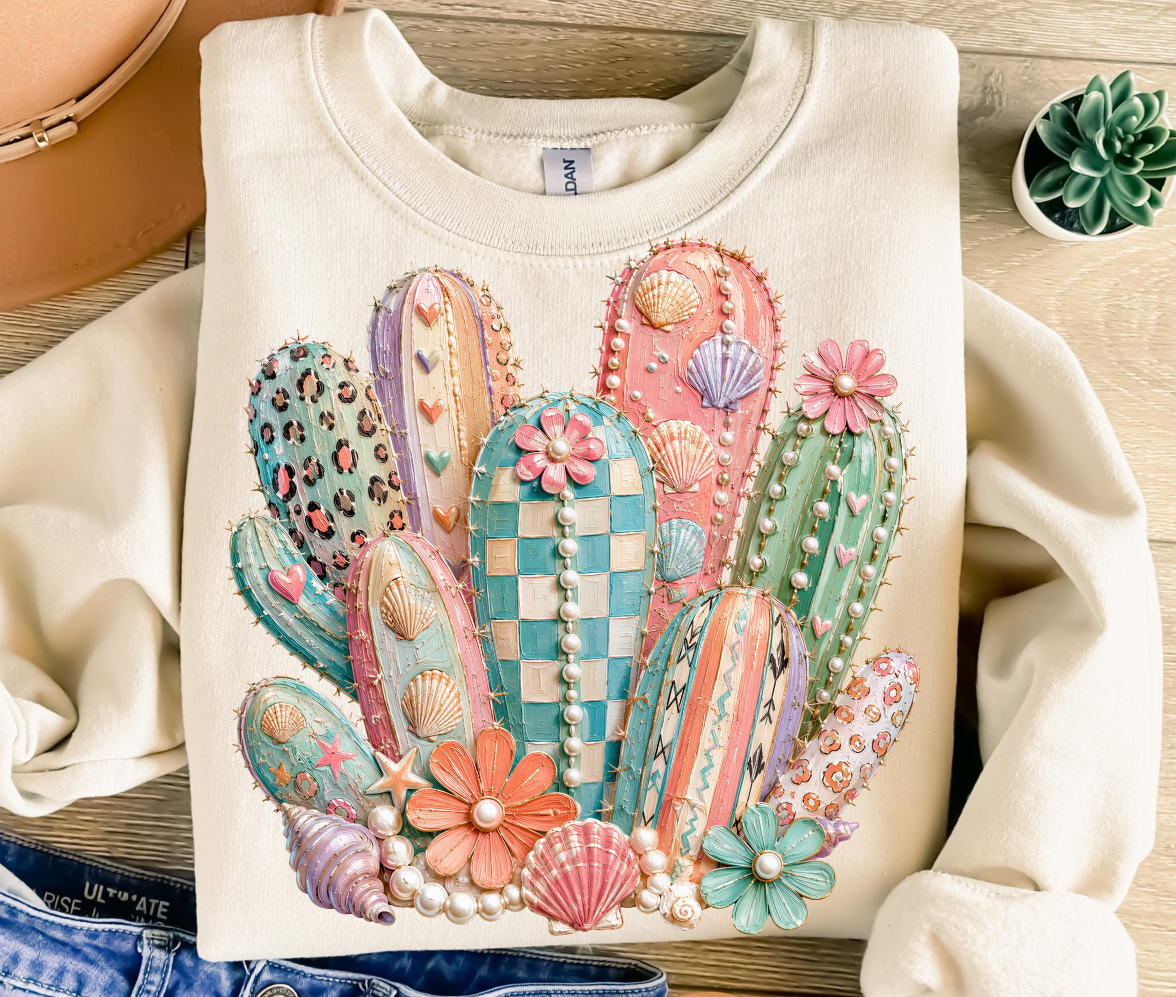 Preppy Seashell Western Cactus PNG