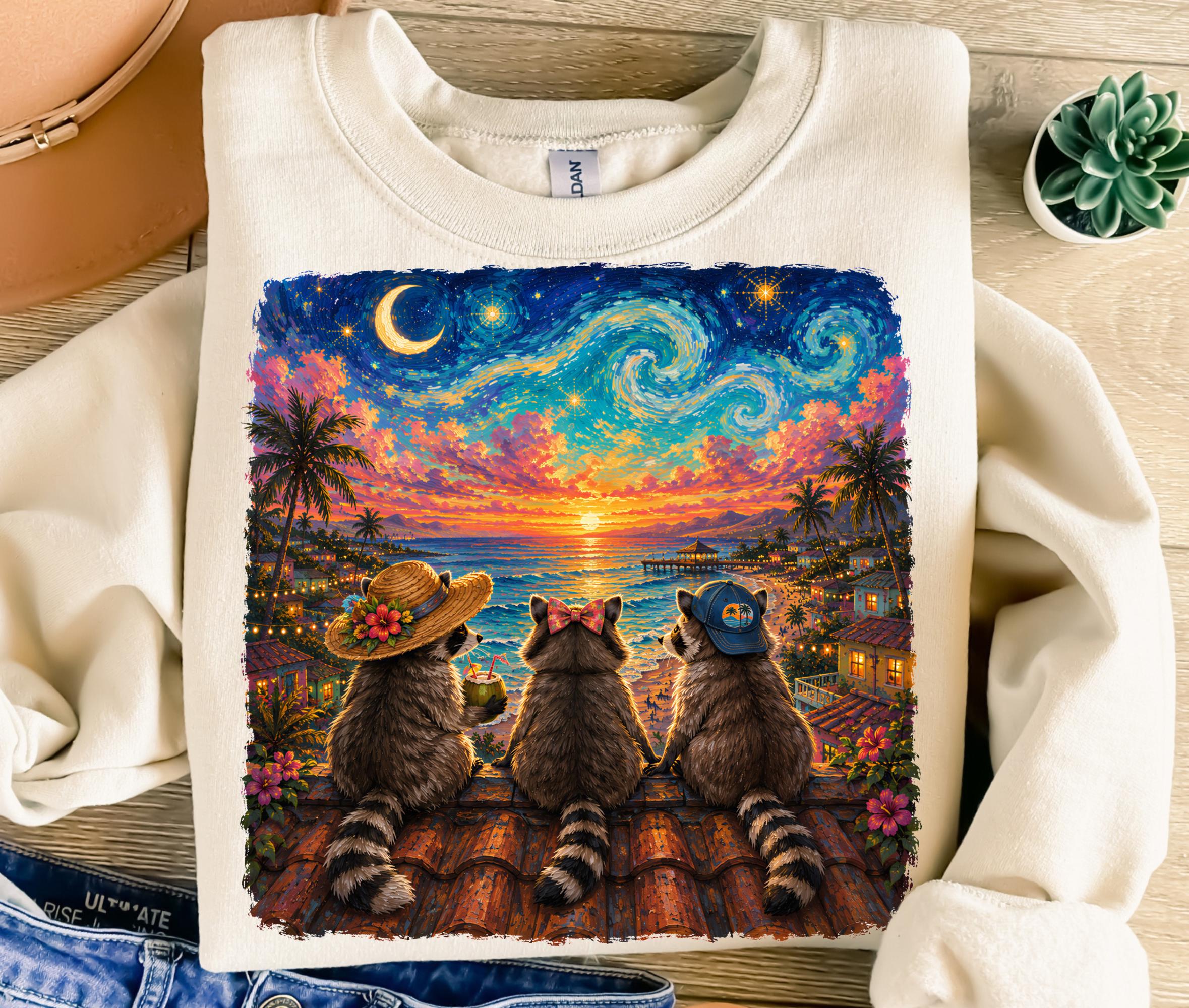 Van Gogh Summer Raccoon PNG